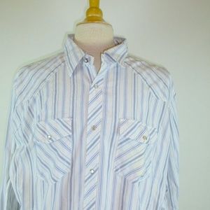 BEN SHERMAN STRIPE SNAP work shirt western cotton blue white 6 3xl